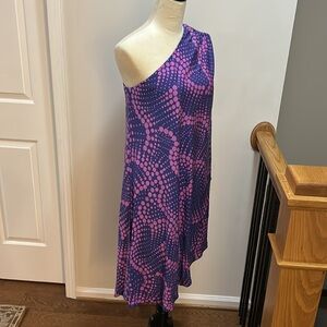 Purple and Pink One-Shoulder Dress funky abstract dot print size small